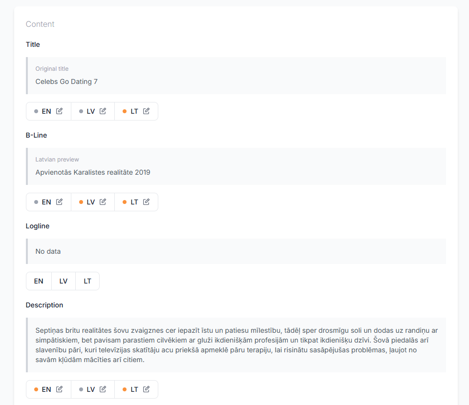 Editable metadata panel